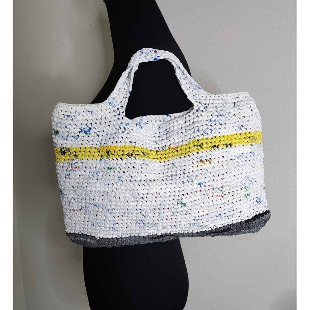 Handcrafted Crocheted Plarn Tote Bag Women Multicolored Original Unique